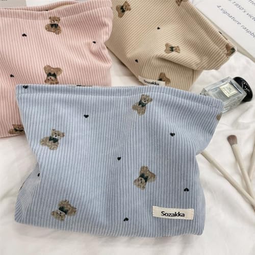 SxoSyo Corduroy Makeup Bags, Bear Cosmetic Pouch Large Purse - Image 4