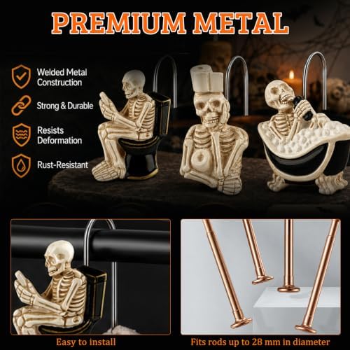 FRIENDISU 12Pcs Halloween Skeleton Shower Curtain Hooks - Image 5