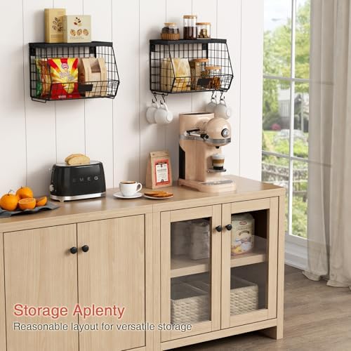 Goozii Black Kitchen Wall Hanging Storage Basket Set of 2, Rustic Stackable - Image 3