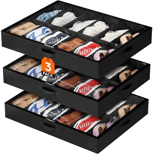 Lifewit Under Bed Shoe Storage Organizer 3 Pack, 4.3 Inches Profile Fabric by Lifewit