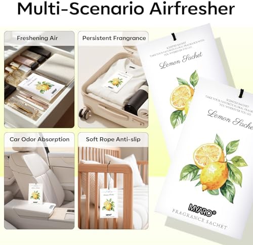 MYARO 12 Pack Lemon Scented Sachets, Closet Deodorizer Car Air Freshener - Image 3