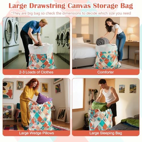 Canvas Laundry Bag with Handles & Drawstring 30"Wx35"H, L+ Pink Flamingo - Image 5