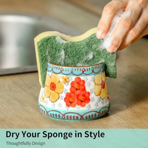 Sponge Holder for Kitchen Sink, Ceramic Dish Sponge Dish Rack Scrubby Caddy - Image 3