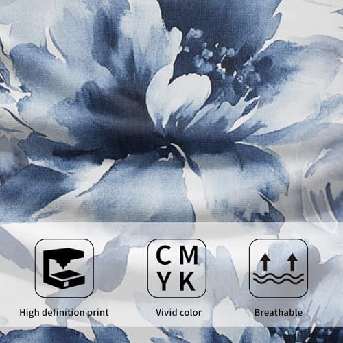 Navy Blue Flower Hand Towels Set of 2, Modern Ink Floral Face Towel 28X14 inch - Image 3