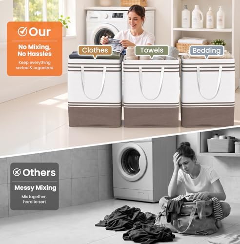 TranquilRelax 3-Pack Laundry Basket, Laundry Hamper, Khaki-125L - Image 6