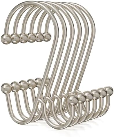 Bathway Shower Curtain Hooks Rings Nickel, Double Shower Hooks by Bathway