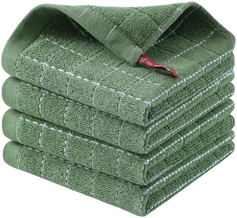 Homaxy 100% Cotton Terry Kitchen Dish Cloths, 4 Pack, Grass Green by Homaxy