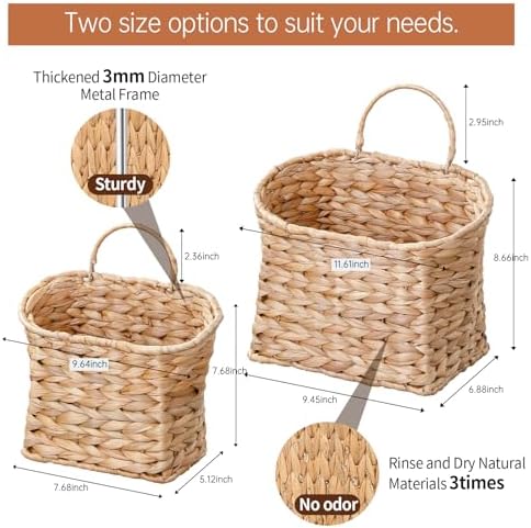 Coeusy Set of 2 Hanging Basket, Wicker Wall Basket - Image 4