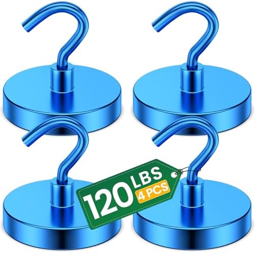 Grtard 4 Pcs Blue Magnetic Hooks Heavy Duty, 120 LBS Strong Magnet Hooks by Grtard
