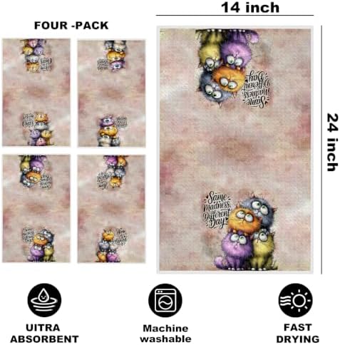 Jztco 4 Pcs Funny Cat Kitchen Towels, Cute Cat Gifts Reusable Hand Towels - Image 2