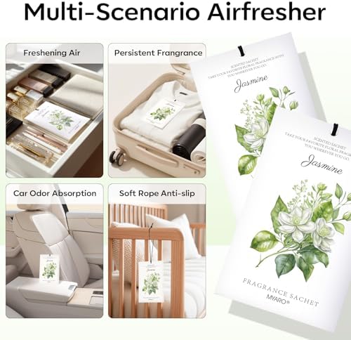 MYARO 12 Pack Jasmine Scented Sachets, Closet Deodorizer Car Air Freshener - Image 3