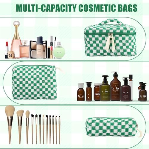 BuyCard Quilted Makeup Bag Set, CuteFloral Cotton Coquette Makeup Bag Toiletry - Image 4