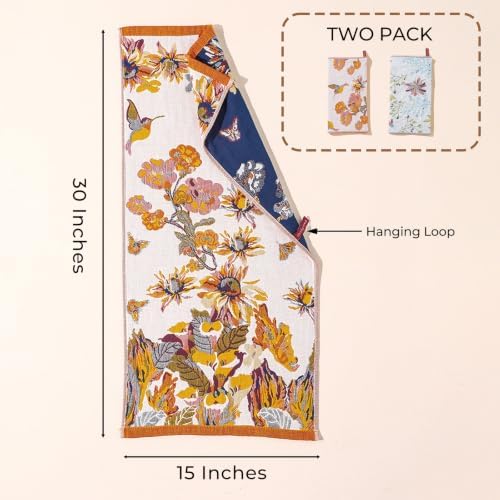 Set of 2 Floral Kitchen Towels for Drying Dishes Decor 15"x30" - Image 2