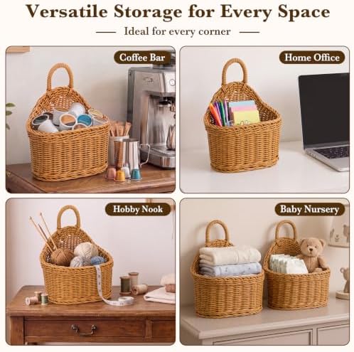 4 Pcs Hanging Wicker Baskets for Wall, - Image 5