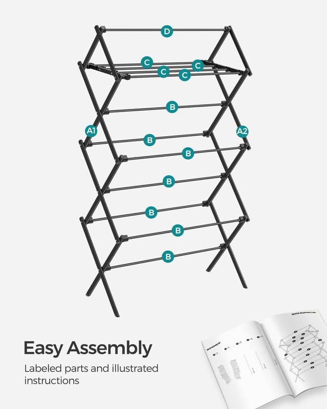SONGMICS Foldable Clothes Drying Rack, Laundry Drying Rack, Clothes Airer - Image 7