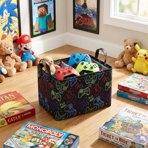 MAIZMZ Game Controller Storage Bin, Waterproof Linen Laundry Basket - Image 2