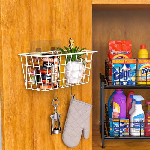 MaraFansie Wall Wire Baskets Bin No Drilling Adhesive Hanging Baskets Wall - Image 3
