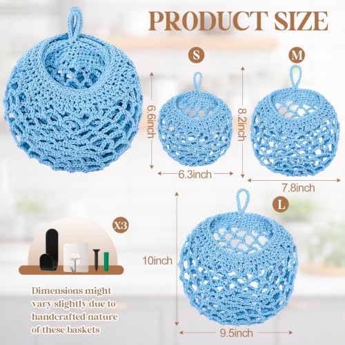 Honeydak 3 Hanging Baskets, Light Blue, Cotton Rope - Image 2
