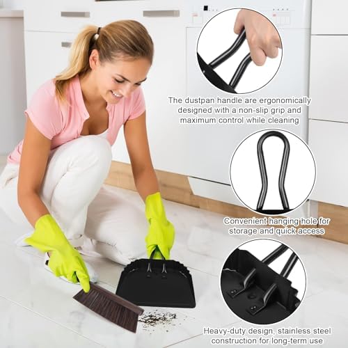 Heavy-Duty Metal Dust Pan and Brush Set-Handheld Angled DustPan and Broom - Image 3