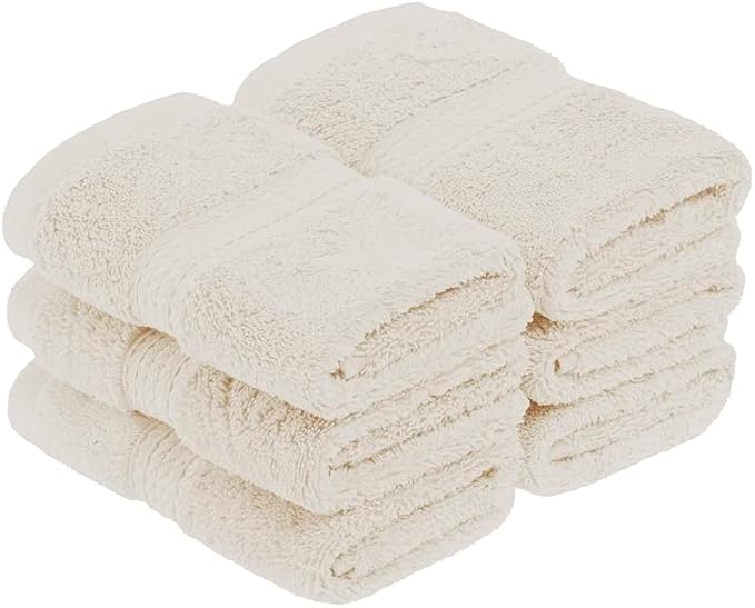 Superior Egyptian Cotton Plush & Absorbent, Face Towel Set of 6, Cream | Quick by SUPERIOR