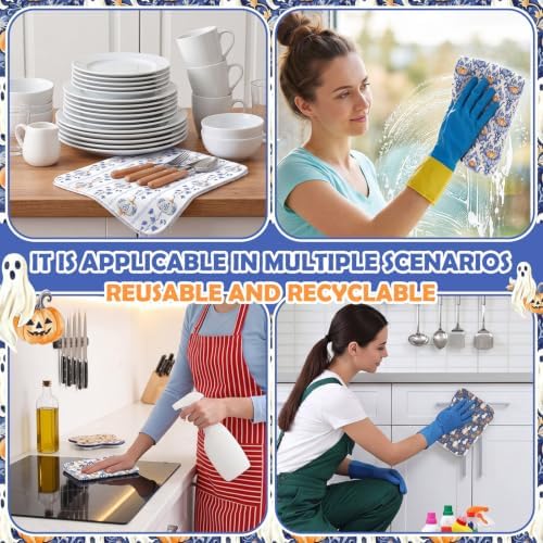 Mindsoft 36 Pcs Halloween Ghost Pumpkin Kitchen Towels Reusable 10 x 12 in - Image 5