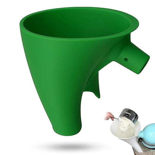 Universal Flour Funnel Attachment for Tilt-Head Stand Mixers (4.5–5 Qt), No-Mess Easy-Pour Baking Accessory, Wide-Mouth Anti-Splash Design, Dishwasher-Safe Tool for Dry & Liquid Ingredients (Green)