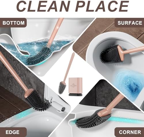 Sellemer Silicone Toilet Brush, Ventilation Slots Holder 1 Pack, Rose Gold - Image 2