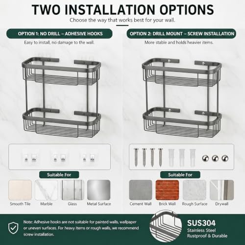 Corner Shower Caddy, 201 Stainless Steel Bathroom Shelf Organizer, Wall Mounted - Image 6
