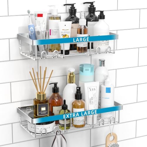 Moforoco Large Silver Shower Caddy Shelf Organizer Rack, Self Adhesive Bathroom by MOFOROCO