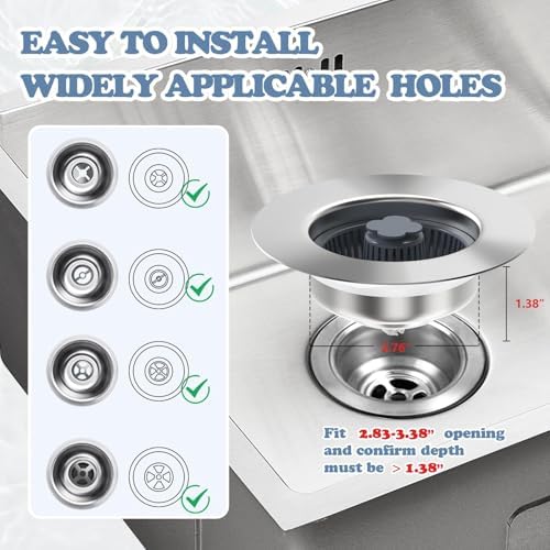 2 Pack Sink Drain Strainer, 3 in 1 Kitchen Sink Stopper - Image 4