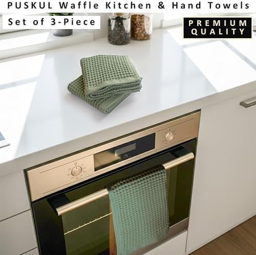PÜSKÜL Natural 100% Turkish Cotton Waffle Hand and Kitchen Towels Set of 3 - Image 4