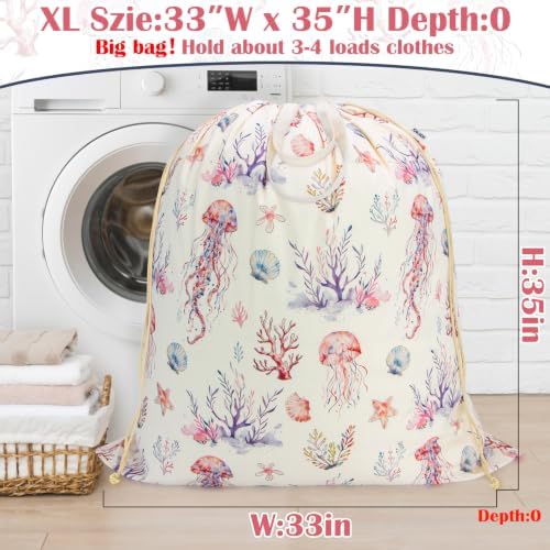 Canvas Laundry Bag 33"Wx 35"H, Extra Large Heavy Duty Hamper Liner Jellyfish - Image 2
