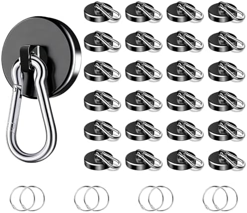 200Lbs Magnetic Carabiner Hooks, 24 Pack Black Strong Magnetic Hooks by VSKIZ