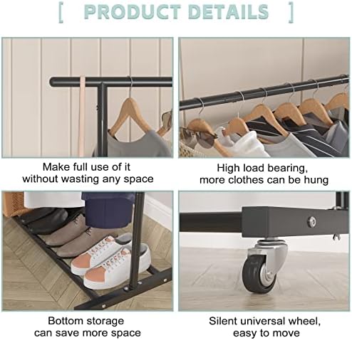 Sywhitta Double Rod Metal Clothing Garment Rack on Wheels - Image 5