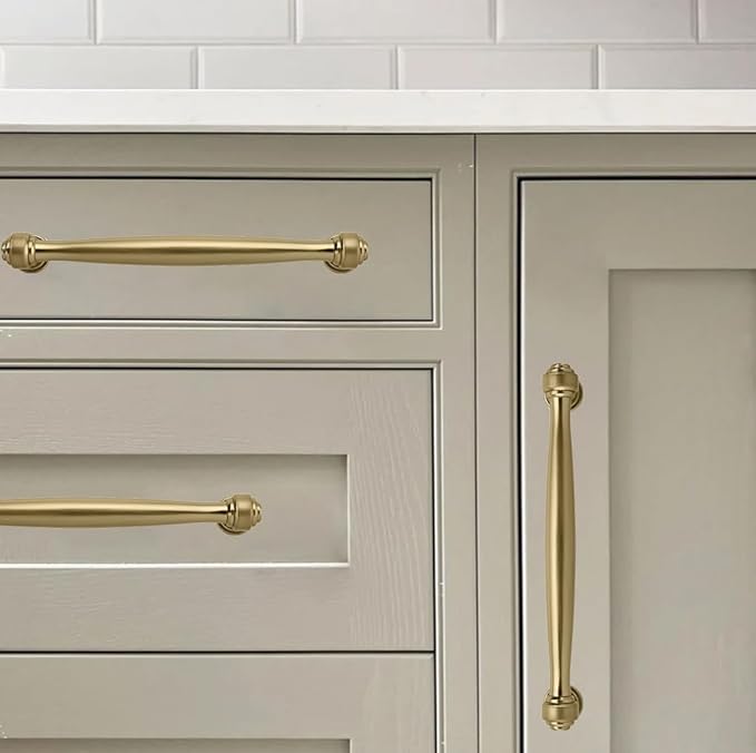 khtumeware 2 Pack 6-1/4 Inch(160mm) Brushed Brass Cabinet Pulls Satin Brass Kitchen Cabinet Handles Kitchen Cabinet Hardware for Cupboard Drawer Handles Dresser Pulls