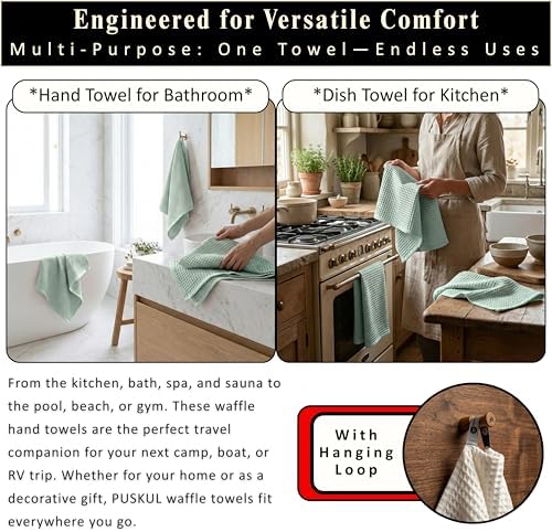 PÜSKÜL Natural 100% Turkish Cotton Waffle Hand and Kitchen Towels Set of 3 - Image 6