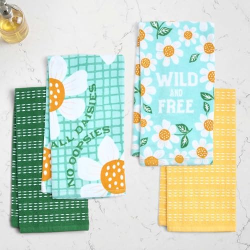 Ritz 4-Piece Kitchen Towel Set, All Daisies & Wild and Free Floral Prints - Image 3