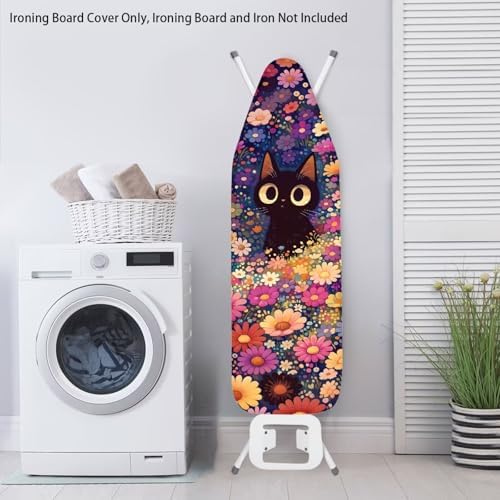 Flowers and Cat Ironing Board Cover, Stretch Scorch Resistant Padding Elastic - Image 3
