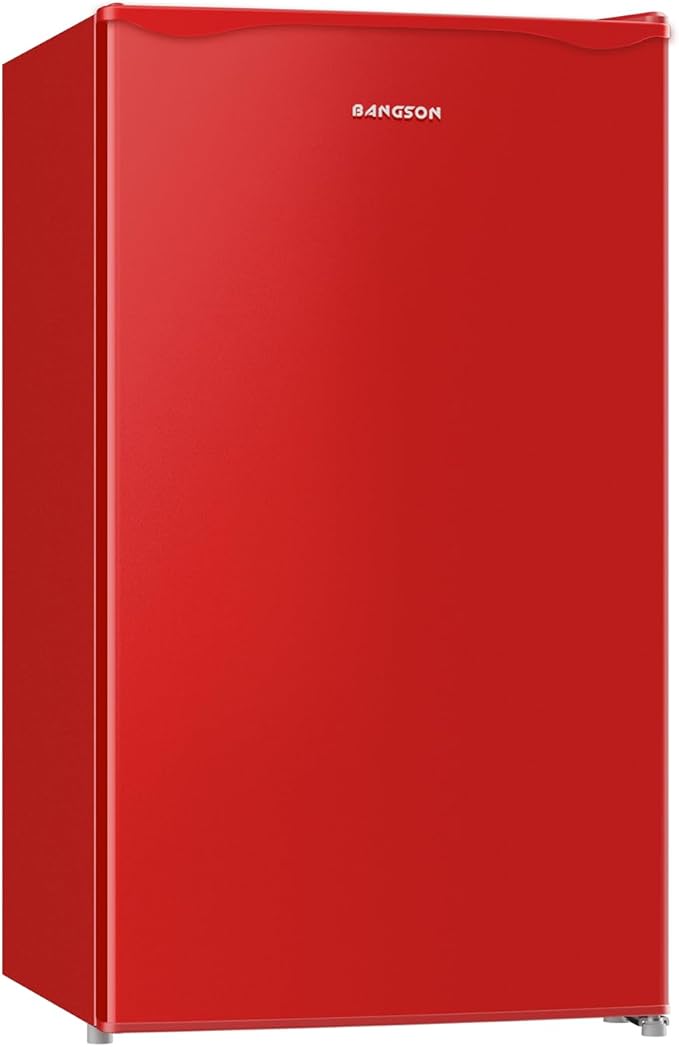 BANGSON Mini Fridge with Freezer, 3.2Cu.Ft, Single Door Small Refrigerator, Energy-efficient, Low Noise, Mini fridge for Bedroom Dorm and Office, Red