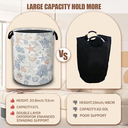 Seashells Starfish Laundry Basket, Waterproof Foldable Laundry Hamper, Dirty - Image 4