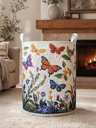 Quilted Laundry Basket with Handles, Boho Floral Quilted Storage Hamper - Image 6