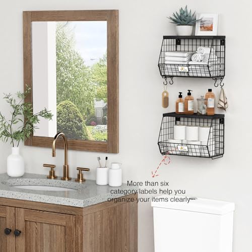 Goozii Black Kitchen Wall Hanging Storage Basket Set of 2, Rustic Stackable - Image 4