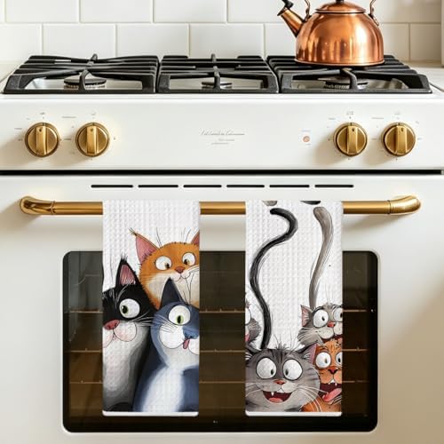 Jztco 2 Pcs Cute Cat Kitchen Towels, Cats Soft Absorbent Hand Tea Towels - Image 5