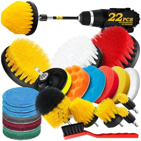 Holikme 22Pack Drill Brush Attachments Set, Scrub Pads & Sponge, Buffing Pads by Holikme