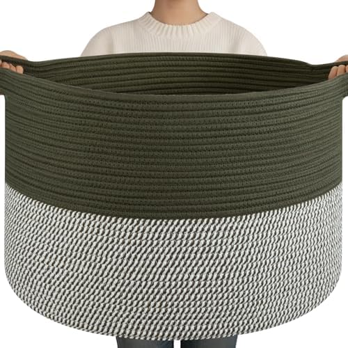 OIAHOMY 90L XXXLarge Blanket Basket Living Room Laundry Basket Green&Grey by MasterofSpaceOptimization