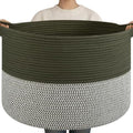 OIAHOMY 90L XXXLarge Blanket Basket Living Room Laundry Basket Green&Grey by MasterofSpaceOptimization