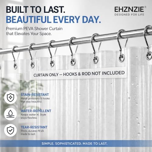 EHZNZIE Crystal Clear Shower Curtain Liner 60x72, PEVA Waterproof Bath Curtain - Image 2