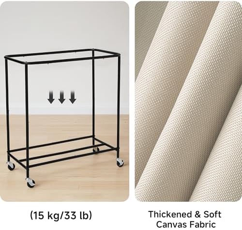 StorageWorks 3 Section Laundry Hamper, 120L Beige Sorter Cart - Image 5