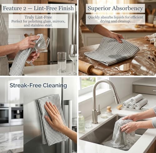 Urban Villa Christmas Dot Check Kitchen Towels Set of 6 20X30 Inches 100% - Image 7
