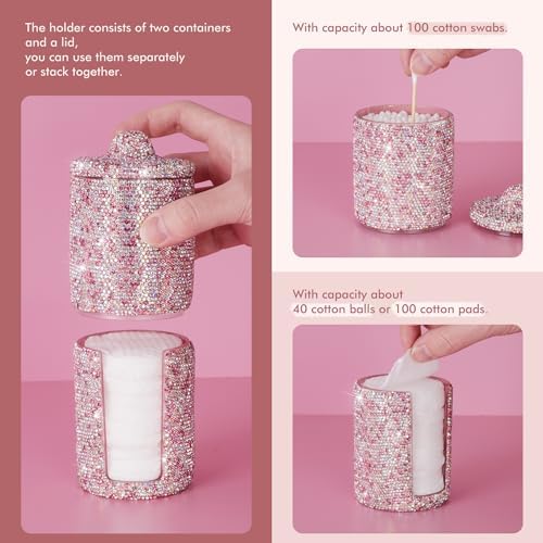 KEYPOWER Bling Rhinestone Cotton Ball Pad Swabs Make Up Pads Dispenser Holder - Image 4